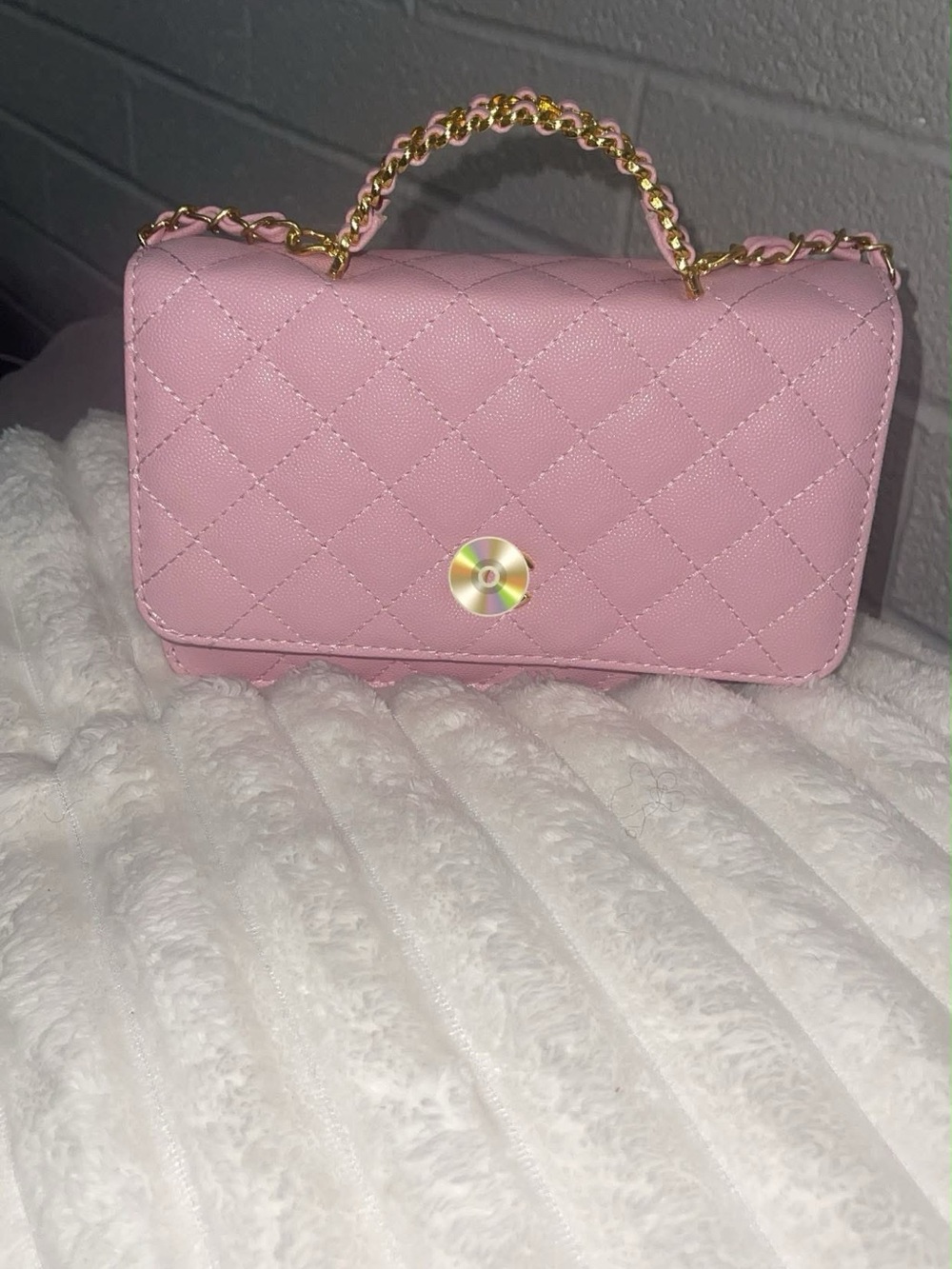 Mini Quilted Pink Chain Handle Crossbody Bag